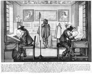 Plattenstecher bei der Arbeit mit Galerie im Hintergrund, 1643